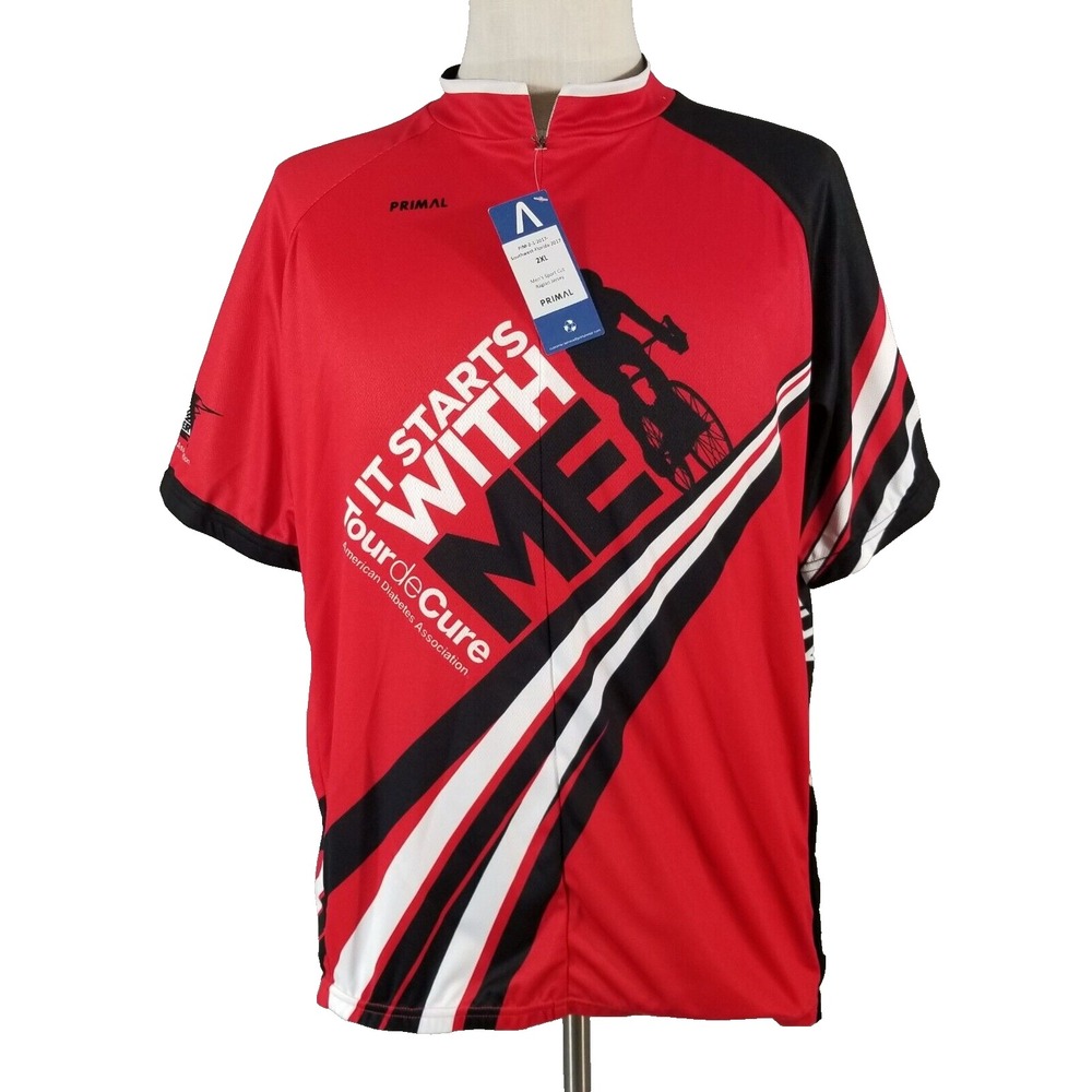 Primal Cycling Jersey Mens 2XL Red Tour de Cure Florida Diabetes Short Sleeve